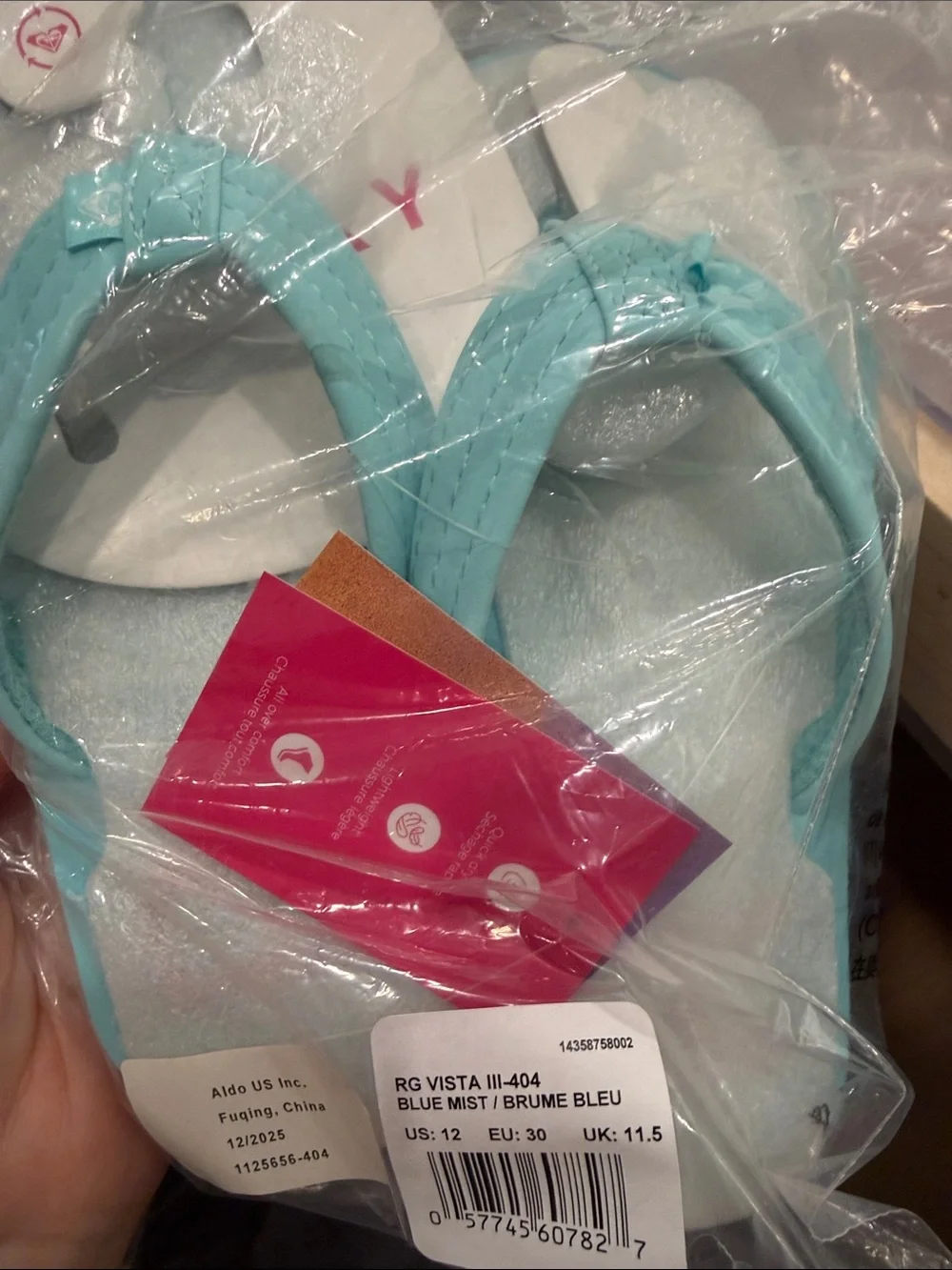 Roxy Girls Aqua Flip Flops with Pink, White, Cream & Black Logo